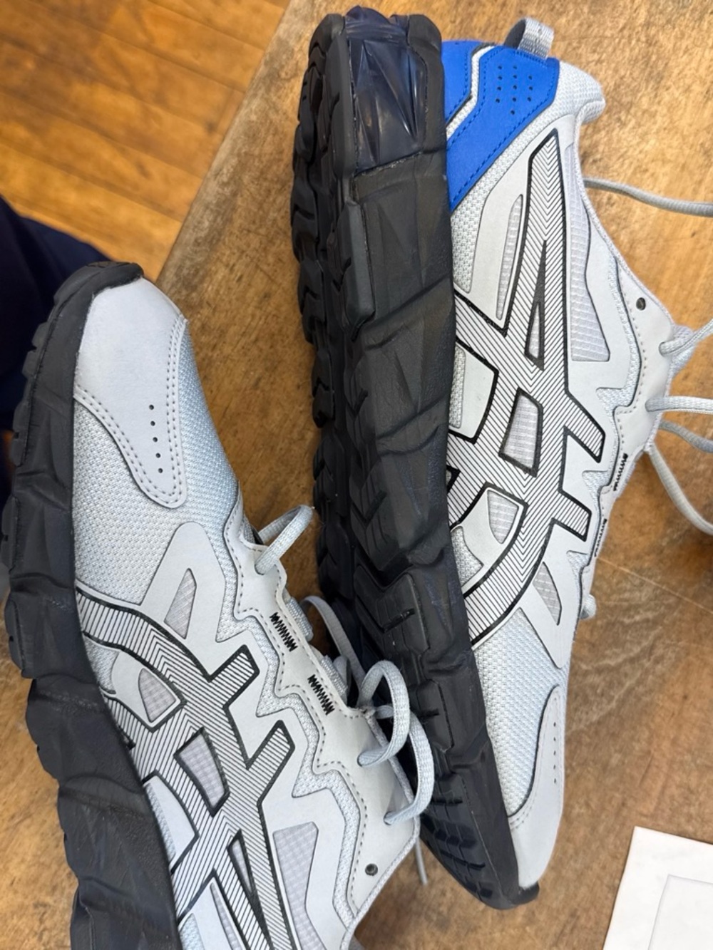 Asics Light Gray and Blue Men's Athletic Shoes